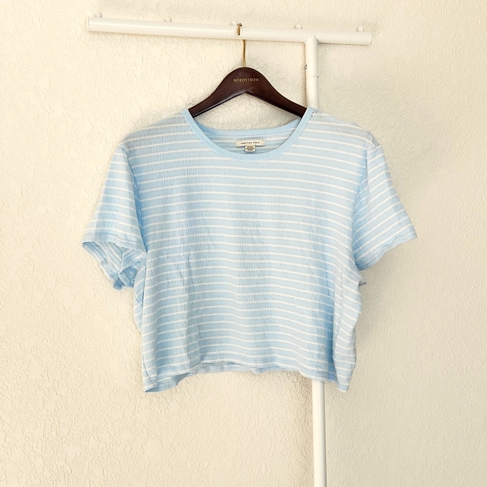 American Eagle Blue Crop T-Shirt with Crew Neck and Short Sleeves. Size XL